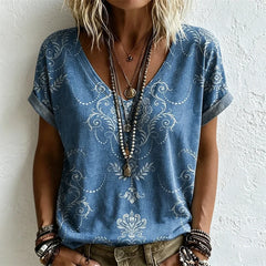 👚 Tricou de Vară în Stil Boho cu Decolteu în V – Imprimeu Digital 3D Tridimensional, Croi Lejer Slim-Look, 4 Culori, Mărimi S-5XL! 🌸✨