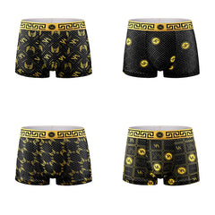 Set 4 Perechi Boxeri de Bărbați Premium din Mătase de Gheață, Lux Black & Gold, Ultra-Respirabili cu Plasă, Elasticitate Ridicată