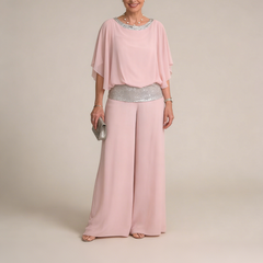 Kerek nyakú felső és bő szárú nadrág női szett – kényelmes és karcsúsító