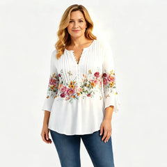 🌸 Eleganță și confort într-o singură piesă! Bluză elegantă cu decolteu în V, imprimeu floral și mâneci 3/4! ✨