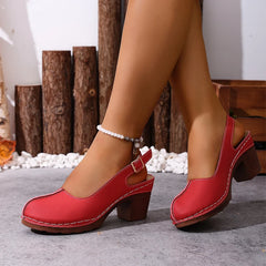 Pantofi Retro cu Toc Block Stabil și Talpă Moale, Confortabili pentru Vară