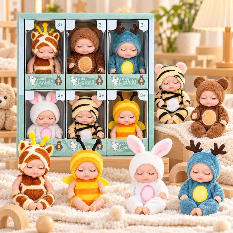 👶 Set cadou Păpuși Bebeluş Reborn Înfășate în Costume de Animăluțe! Chipuri Adorabile de Bebeluşi Care Dorm · Set de 6 Păpuși în Cutie Cadou · Cadoul Perfect pentru Copii!