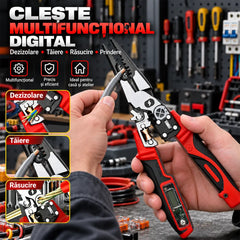 ⚡ Clește Multifuncțional pentru Electricieni cu Ecran Digital – Dezizolare Rapidă, Tăiere, Sertizare și Detectare Tensiune!