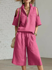 💖Cel mai mic preț pentru o perioadă limitată de timp🥼👖Set de două piese pentru femei, vara 2026, pantaloni scurți cu mânecă scurtă, cămașă și pantaloni lejeri